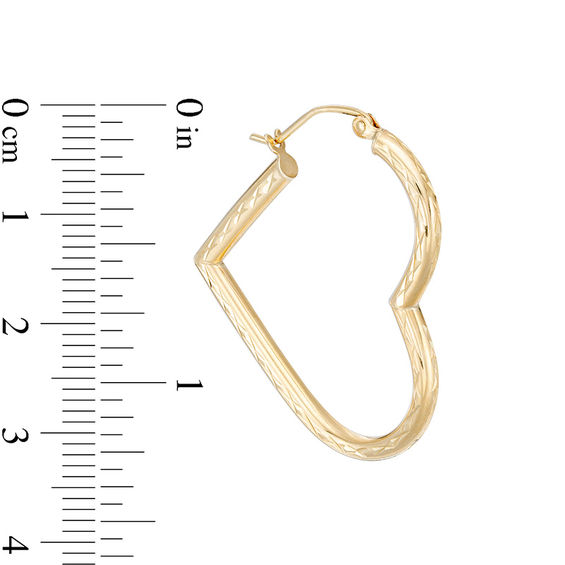 Diamond-Cut Heart Hoop Earrings in 10K Tube Hollow Gold