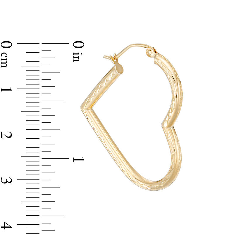 Diamond-Cut Heart Hoop Earrings in 10K Tube Hollow Gold