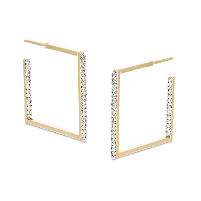 Crystal Inside-Out Open Square Hoop Earrings in 10K Gold