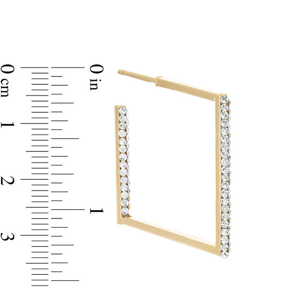 Crystal Inside-Out Open Square Hoop Earrings in 10K Gold
