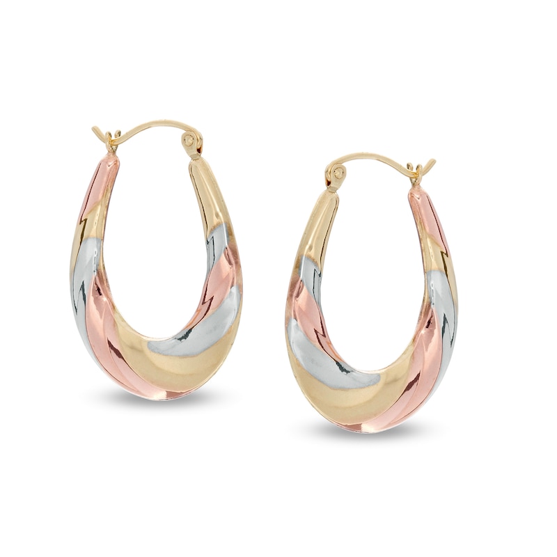 Twisted Oval Hoop Earrings in 10K Tri-Tone Gold