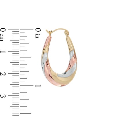 Twisted Oval Hoop Earrings in 10K Tri-Tone Gold