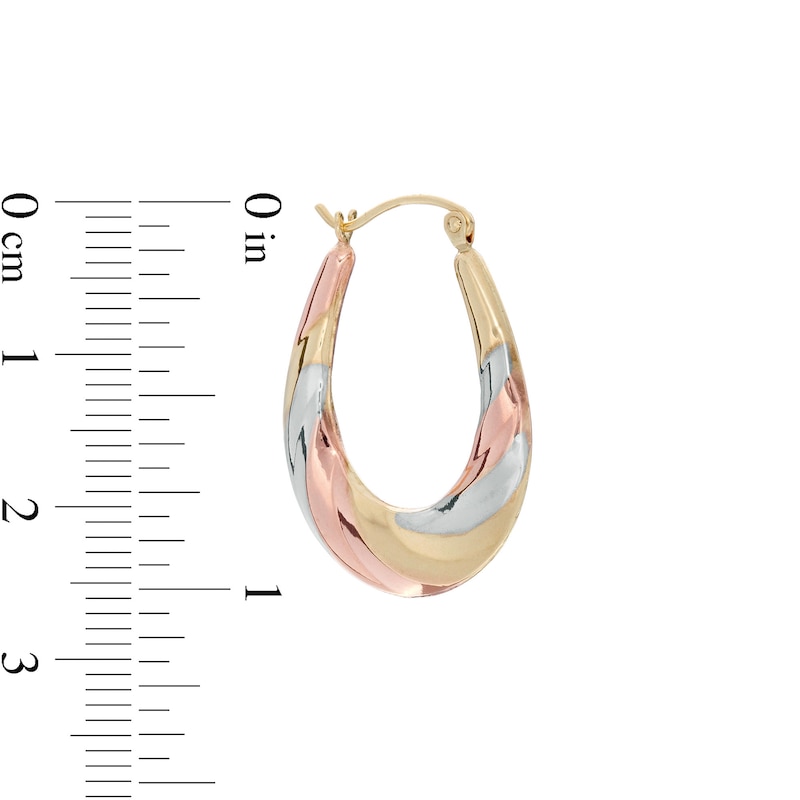 Twisted Oval Hoop Earrings in 10K Tri-Tone Gold
