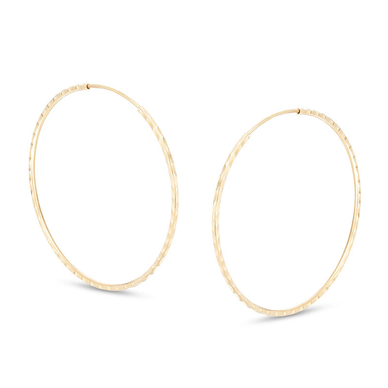Main Image 1 of 10K Tube Hollow Gold Diamond-Cut Continuous Hoops
