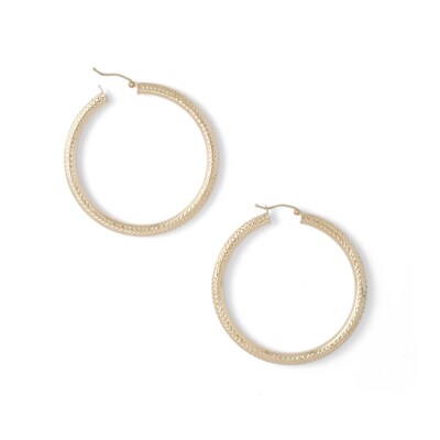 50mm Diamond-Cut Hoop Earrings in 10K Tube Hollow Gold