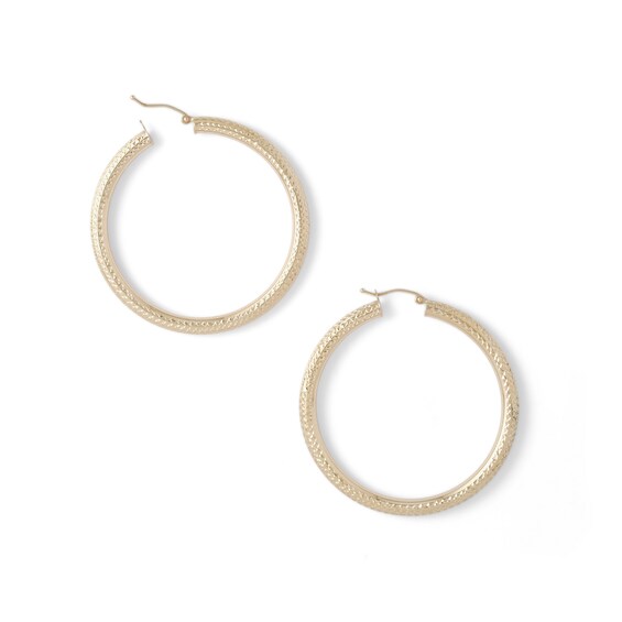 50mm Diamond-Cut Hoop Earrings in 10K Tube Hollow Gold