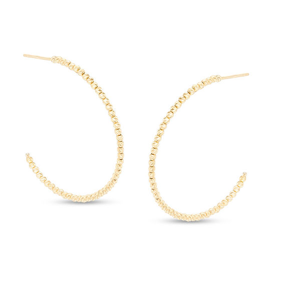 Diamond-Cut Bead J-Hoop Earrings in 10K Gold