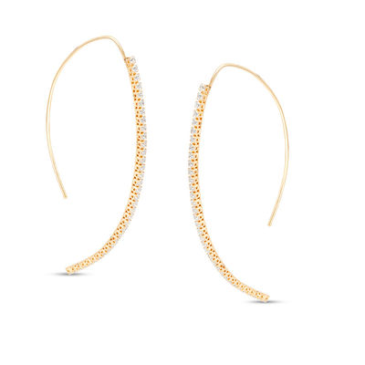 Cubic Zirconia Curved Bar Threader Earrings in 10K Gold