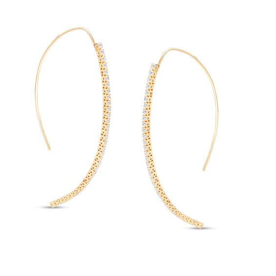 Cubic Zirconia Curved Bar Threader Earrings in 10K Gold