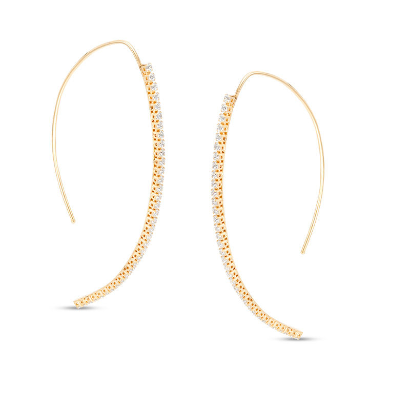 Cubic Zirconia Curved Bar Threader Earrings in 10K Gold