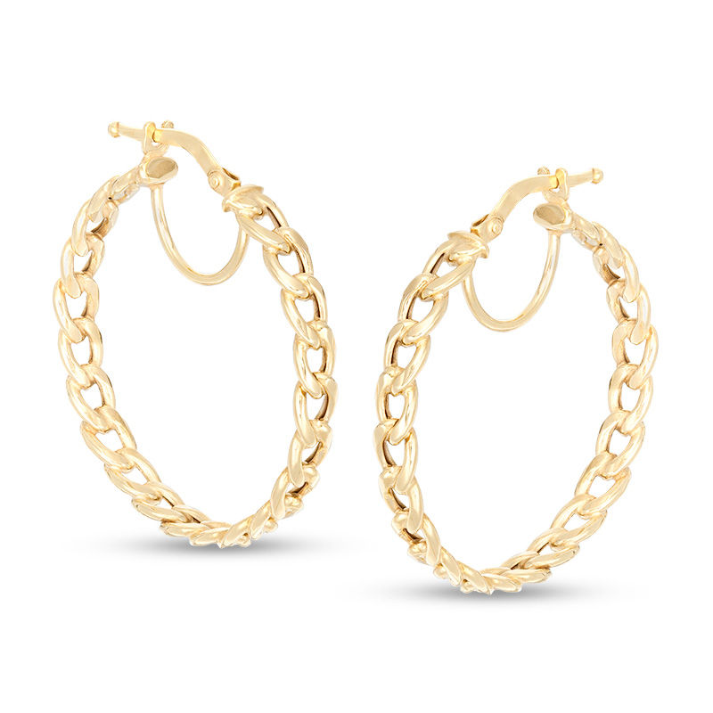 Main Image 1 of Curb Chain Link Hoop Earrings in 10K Gold