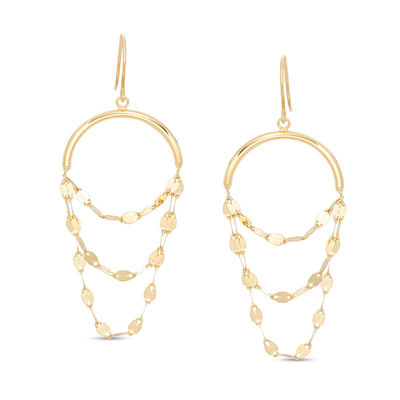 Triple Flat-Link Chain Loop Drop Earrings in 10K Gold