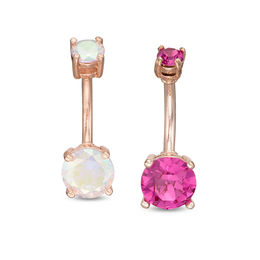 014 Gauge Iridescent and Pink Crystal Two Piece Belly Button Ring Set in Solid Stainless Steel and Brass with Rose IP