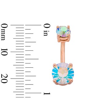 Rose Ion Plated Crystal Iridescent and Pink Belly Button Ring Set - 14G