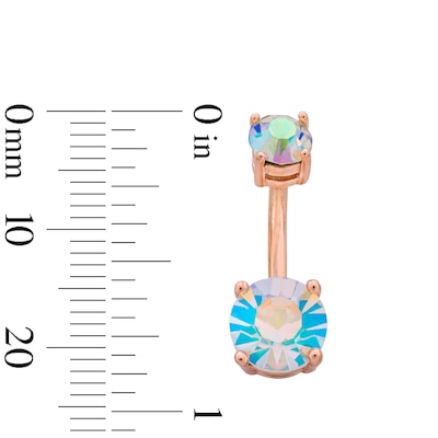Rose Ion Plated Crystal Iridescent and Pink Belly Button Ring Set - 14G