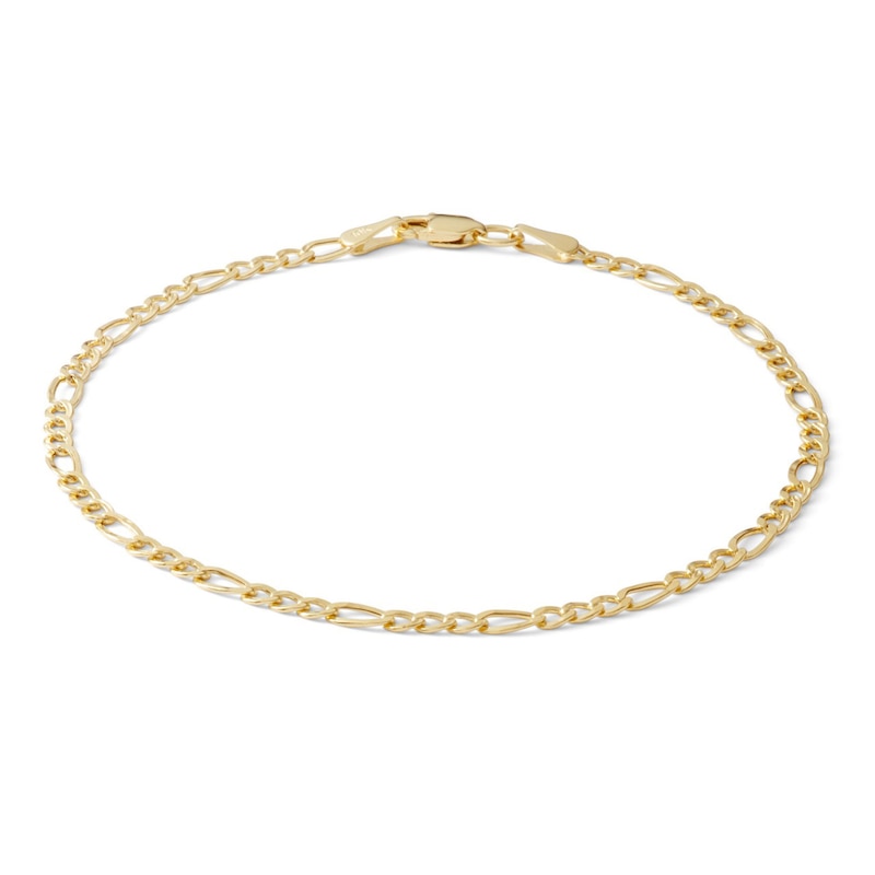 060 Gauge Figaro Chain Bracelet in 10K Hollow Gold - 7.5"