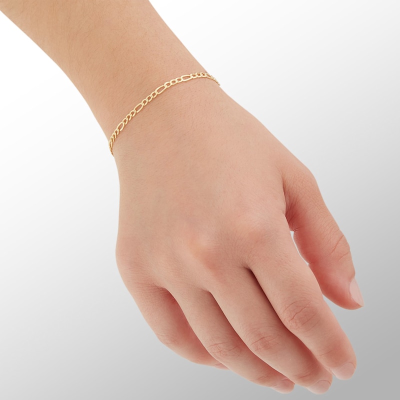 060 Gauge Figaro Chain Bracelet in 10K Hollow Gold - 7.5"