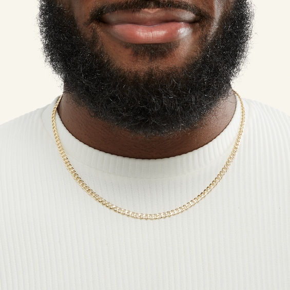 14K Hollow Gold Diamond-Cut Curb Chain - 20"