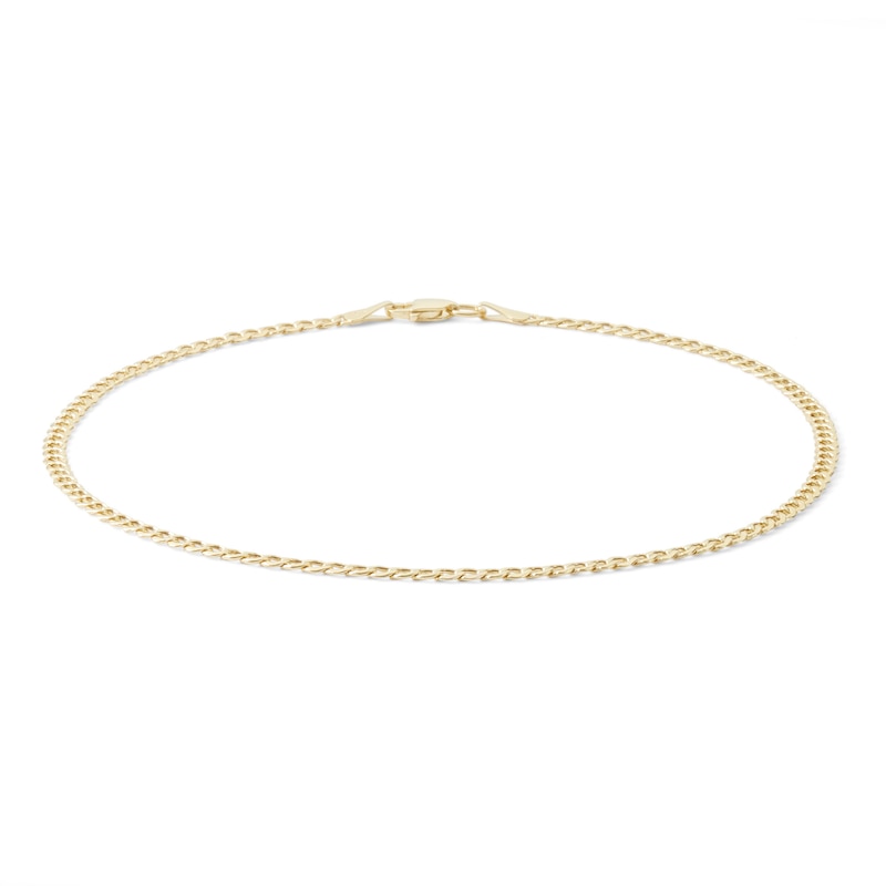 060 Gauge Curb Chain Anklet in 10K Hollow Gold - 10"