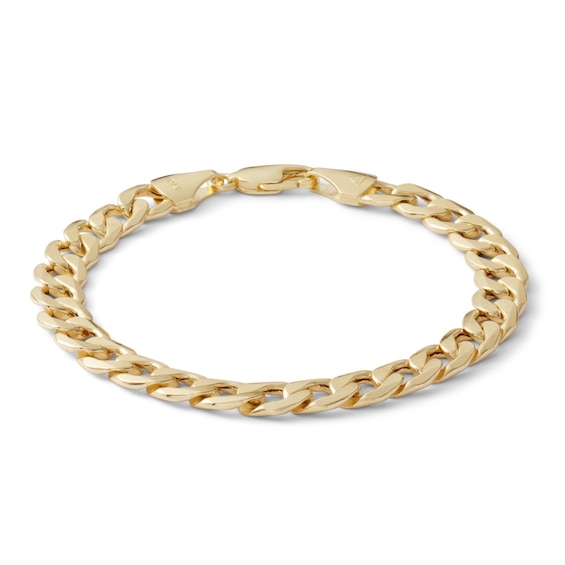 10K Hollow Gold Curb Chain Bracelet Made in Italy