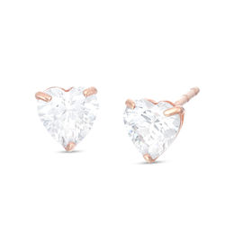 5mm Heart-Shaped Cubic Zirconia Solitaire Stud Earrings in 14K Rose Gold