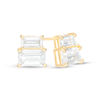 Sideways Baguette Cubic Zirconia Tiered Stud Earrings in 10K Gold