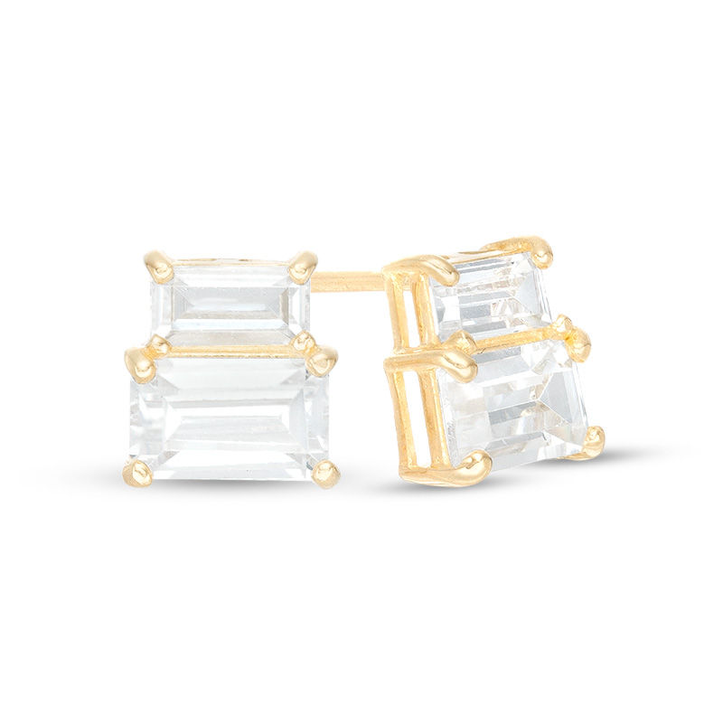Sideways Baguette Cubic Zirconia Tiered Stud Earrings in 10K Gold