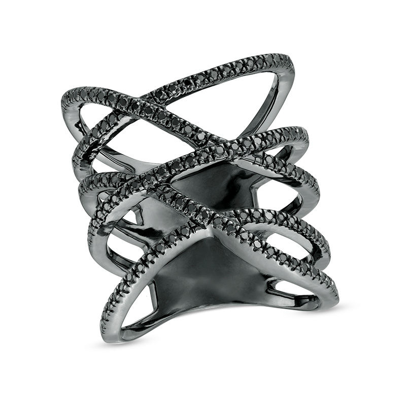 1/3 CT. T.W. Black Diamond Orbit Ring in Sterling Silver with Black Rhodium