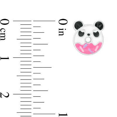 Child's Enamel Panda Donut with Pink Icing and Sprinkles Stud Earrings in Sterling Silver