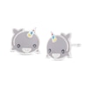 Thumbnail Image 1 of Child's Enamel Smiling Narwhal Stud Earrings in Sterling Silver