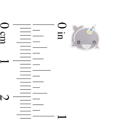 Child's Enamel Smiling Narwhal Stud Earrings in Sterling Silver