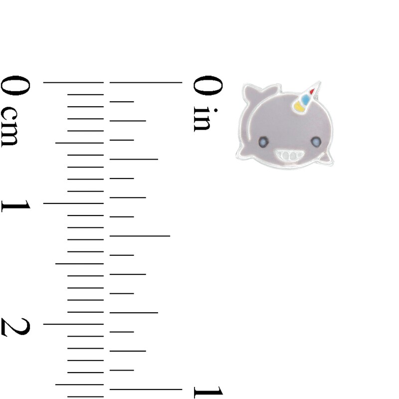 Main Image 2 of Child's Enamel Smiling Narwhal Stud Earrings in Sterling Silver