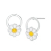 Thumbnail Image 1 of Child's White and Yellow Enamel Flower Open Circle Stud Earrings in Sterling Silver