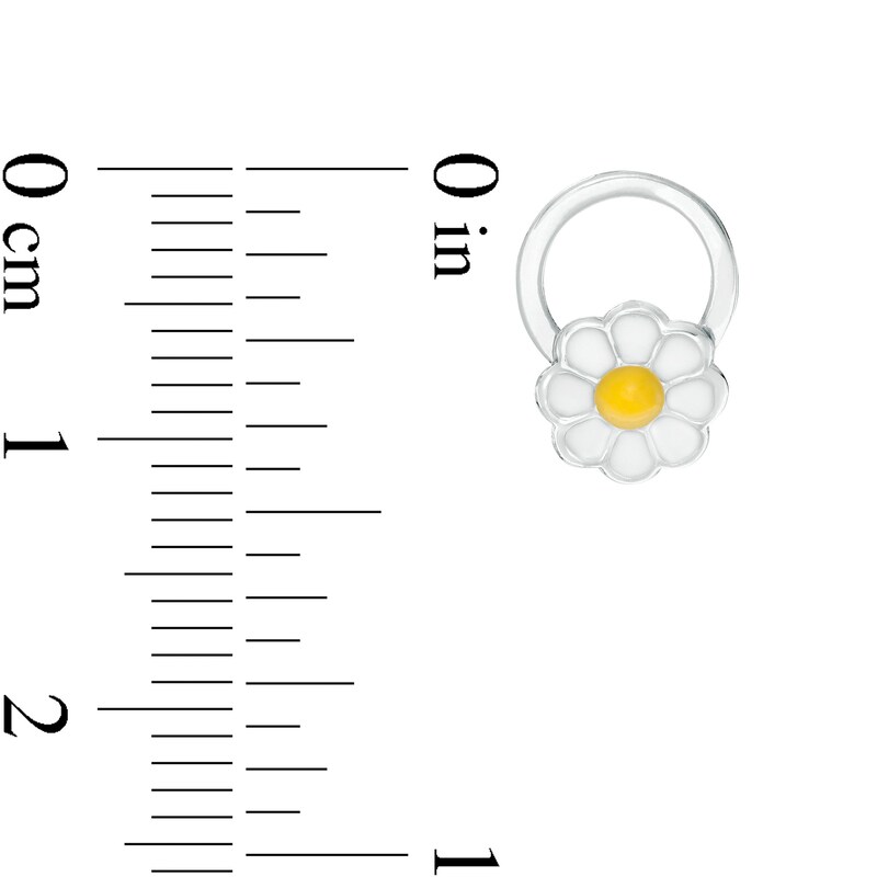 Main Image 2 of Child's White and Yellow Enamel Flower Open Circle Stud Earrings in Sterling Silver