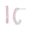 Thumbnail Image 1 of Child's Pink Crystal J-Hoop Earrings in Sterling Silver