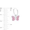 Child's Pink and White Crystal and Enamel Butterfly Dangle Hoop Earrings in Sterling Silver