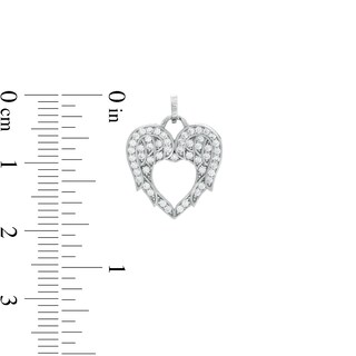 Cubic Zirconia Angel Wings with Heart Cut-Out Necklace Charm in Sterling Silver