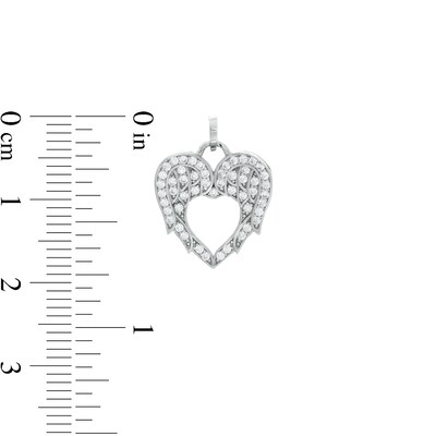 Cubic Zirconia Angel Wings with Heart Cut-Out Necklace Charm in Sterling Silver