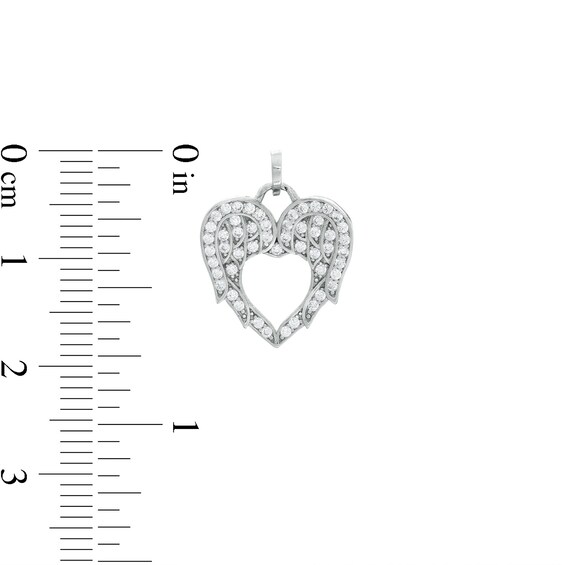 Cubic Zirconia Angel Wings with Heart Cut-Out Necklace Charm in Sterling Silver