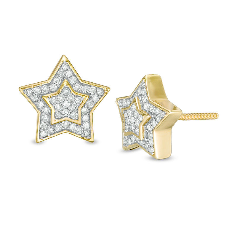 Main Image 1 of 1/4 CT. T.W. Composite Diamond Frame Star Stud Earrings in 10K Gold
