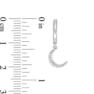 Diamond Accent Beaded Crescent Moon Dangle Huggie Hoop Earrings in Sterling Silver