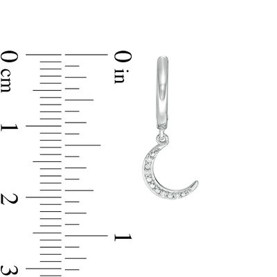 Diamond Accent Beaded Crescent Moon Dangle Huggie Hoop Earrings in Sterling Silver