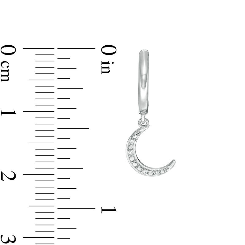 Diamond Accent Beaded Crescent Moon Dangle Huggie Hoop Earrings in Sterling Silver