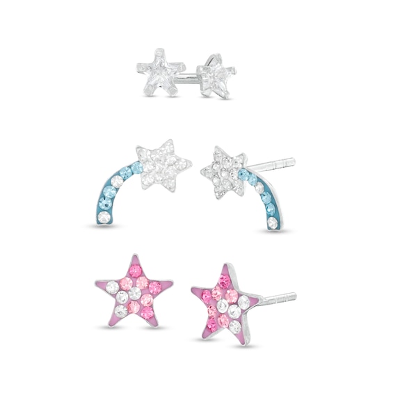 Child's Pink and Blue Cubic Zirconia Star Stud Earrings set in Sterling Silver