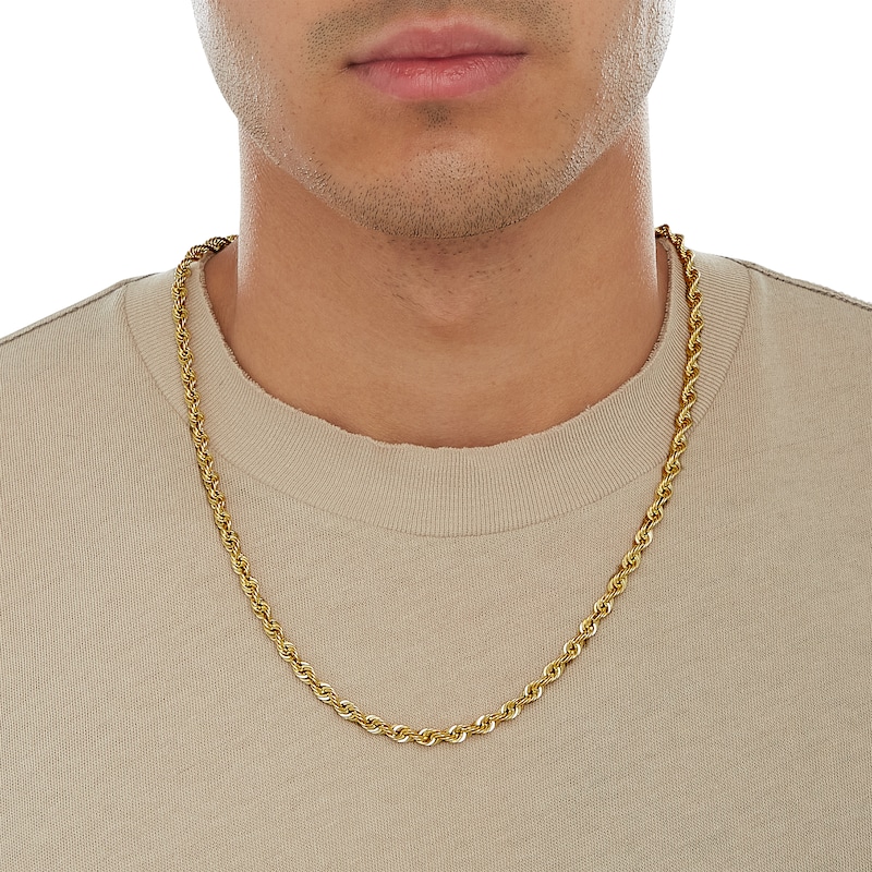 14K Gold Triple Row Rope Chain V Necklace