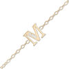 Cubic Zirconia Initial "M" Anklet in 10K Solid Gold - 10"
