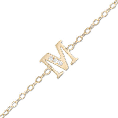 10K Solid Gold CZ "M" Initial Anklet