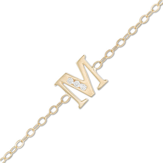 10K Solid Gold CZ "M" Initial Anklet