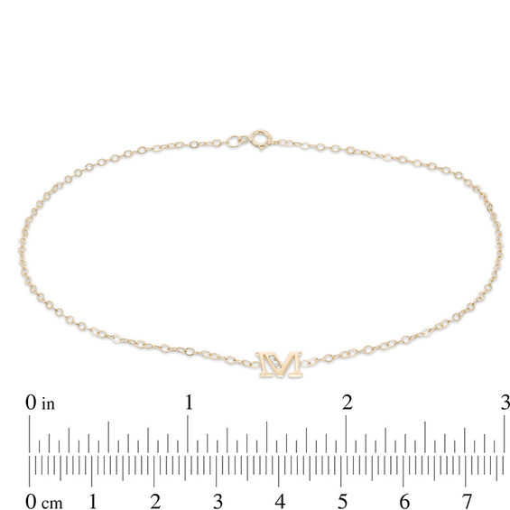 10K Solid Gold CZ "M" Initial Anklet