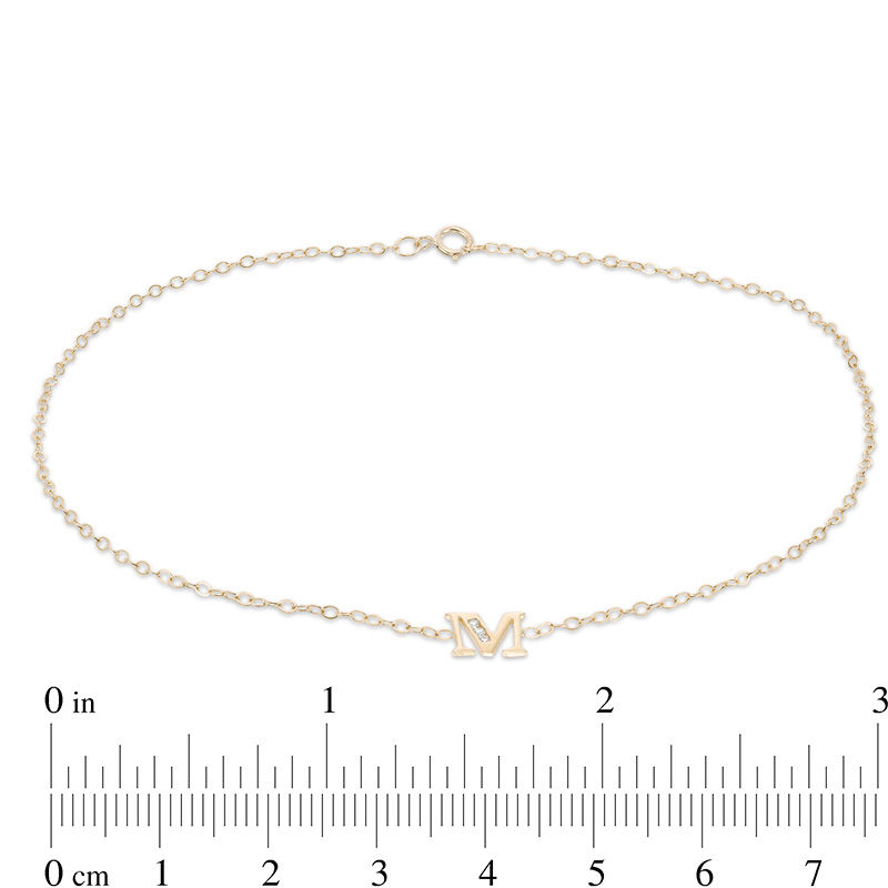 Cubic Zirconia Initial "M" Anklet in 10K Solid Gold - 10"